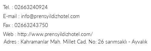 Hotel Prens Yldz telefon numaralar, faks, e-mail, posta adresi ve iletiim bilgileri